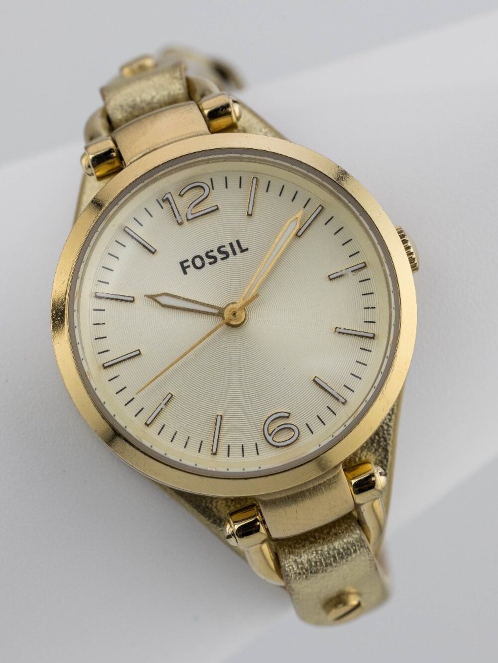 Fossil Georgia ES3414 Gold Leather Watch Quartz Analog Women’s Fresh Battery